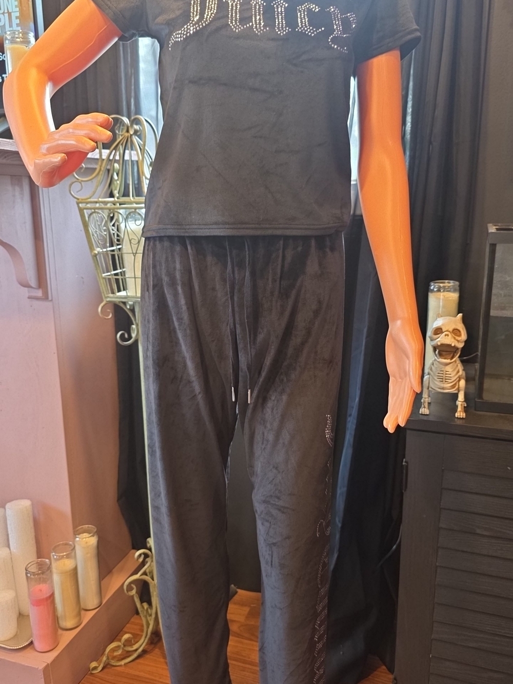 Juicy Couture Black Velour Lounge Set with Rhinestone Logo